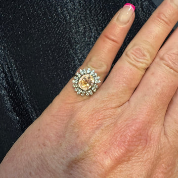 Padparadscha Sapphire and Diamond Cluster Ring