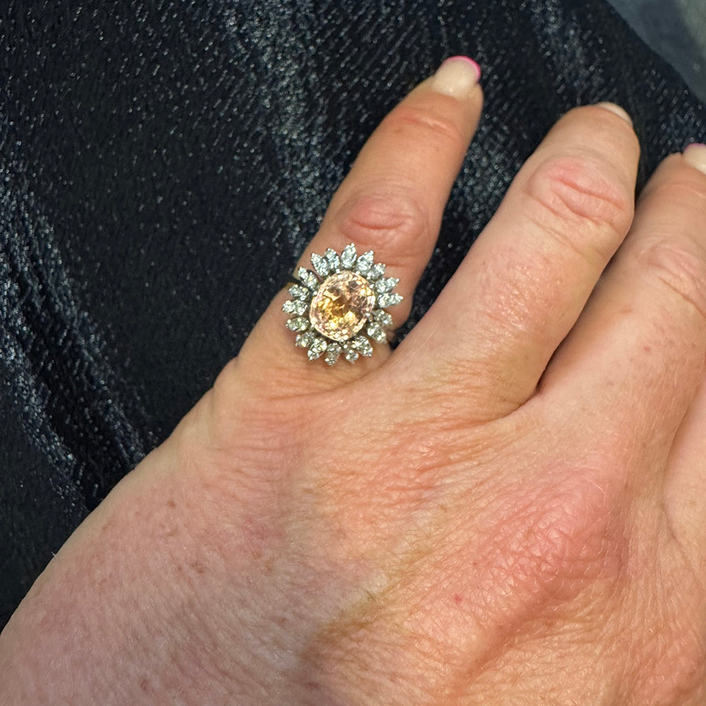 Padparadscha Sapphire and Diamond Cluster Ring
