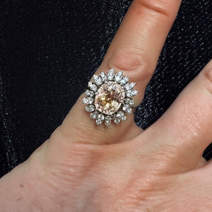 Padparadscha Sapphire and Diamond Cluster Ring
