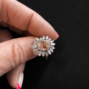 Padparadscha Sapphire and Diamond Cluster Ring