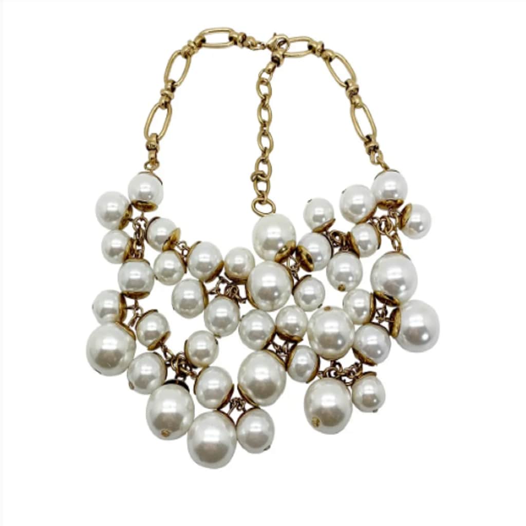Pearl Droplet Chain Bib Necklace 2000s