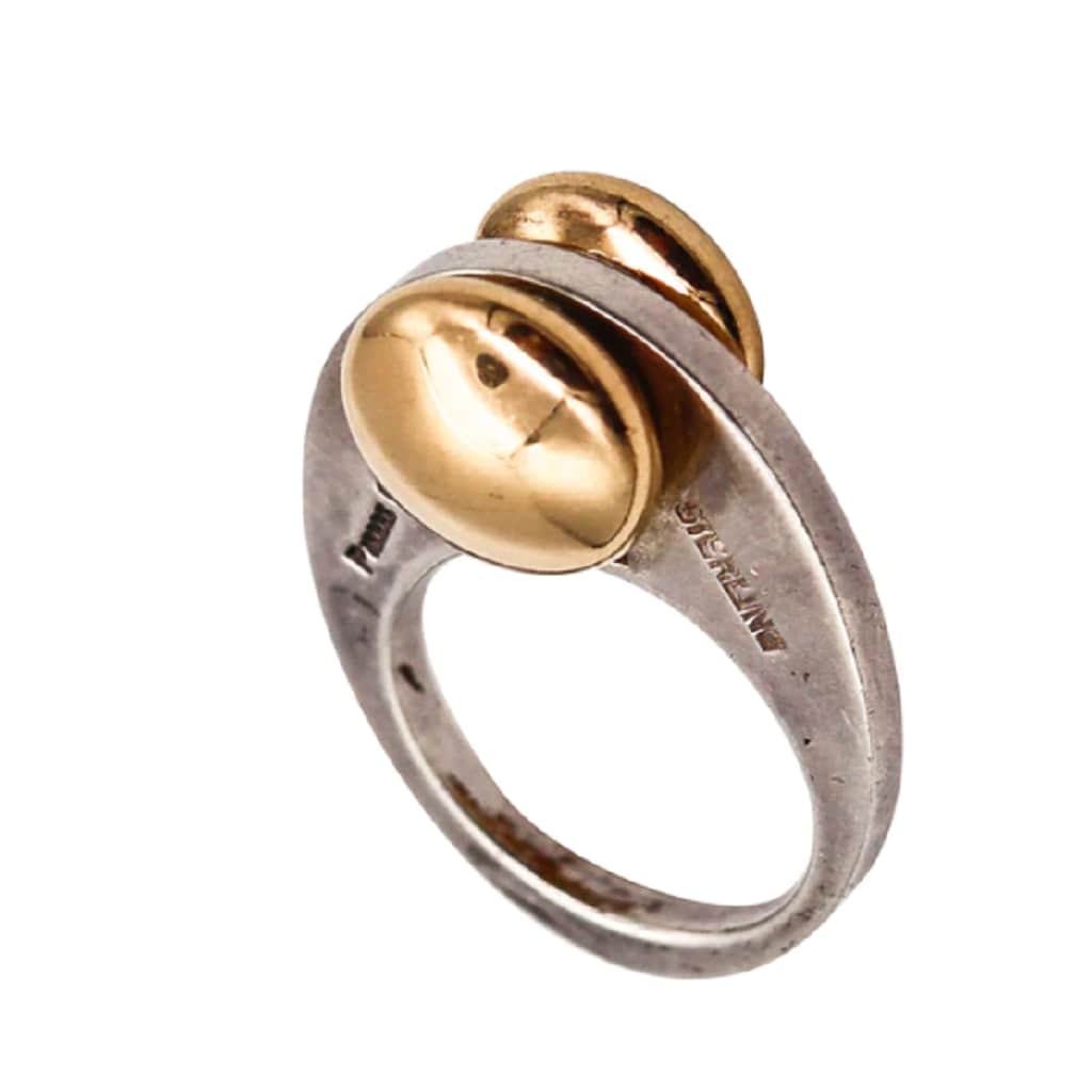 1970s Pierre Cardin Paris, Geometric Sculptural Ring in 14ct Yellow Gold And Sterling Silver