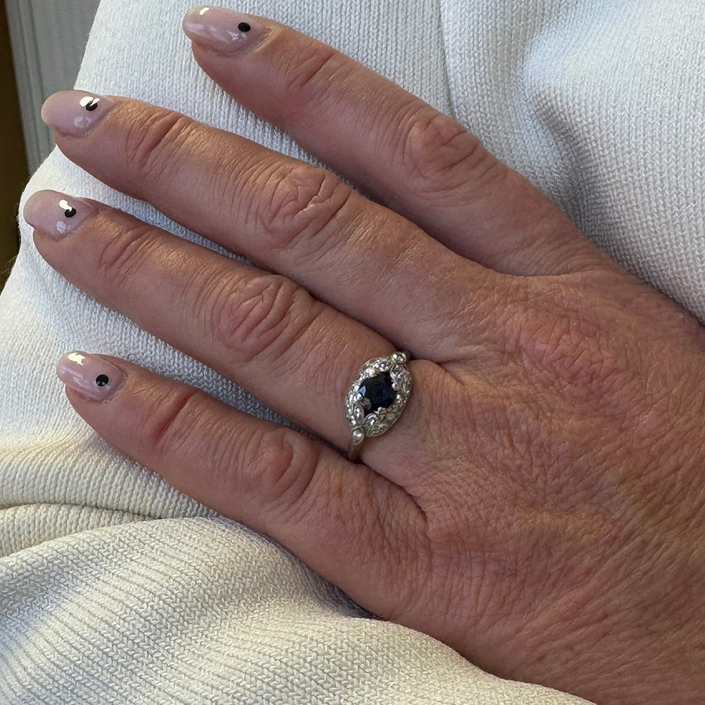 1920s Platinum Sapphire and Diamond Ring