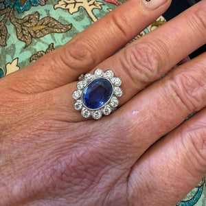 Ceylon Sapphire and Diamond Ring in Platinum, 1990s