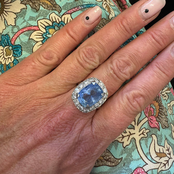 Ceylon Sapphire and Diamond Platinum Ring, 1960s
