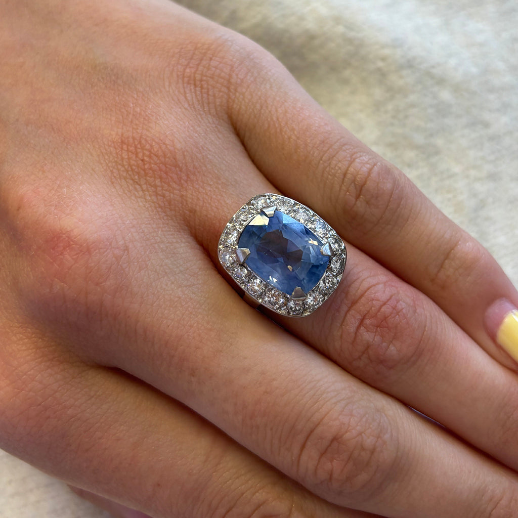 Ceylon Sapphire and Diamond Platinum Ring, 1960s