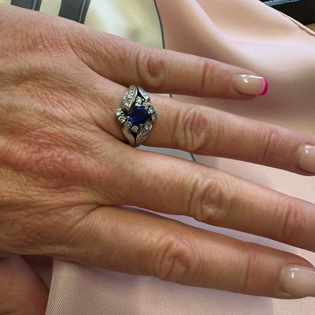 Sapphire and Diamond Platinum Ring