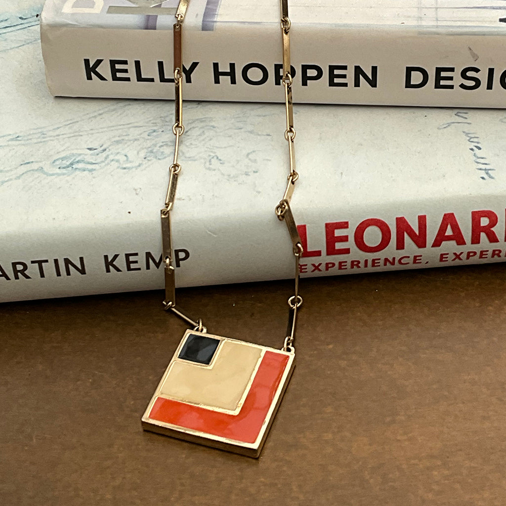 Sarah Coventry Gold-Plated Necklace with Cream, Red & Black Enamel – 1970s