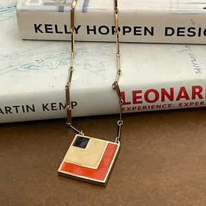 Sarah Coventry Gold-Plated Necklace with Cream, Red & Black Enamel – 1970s