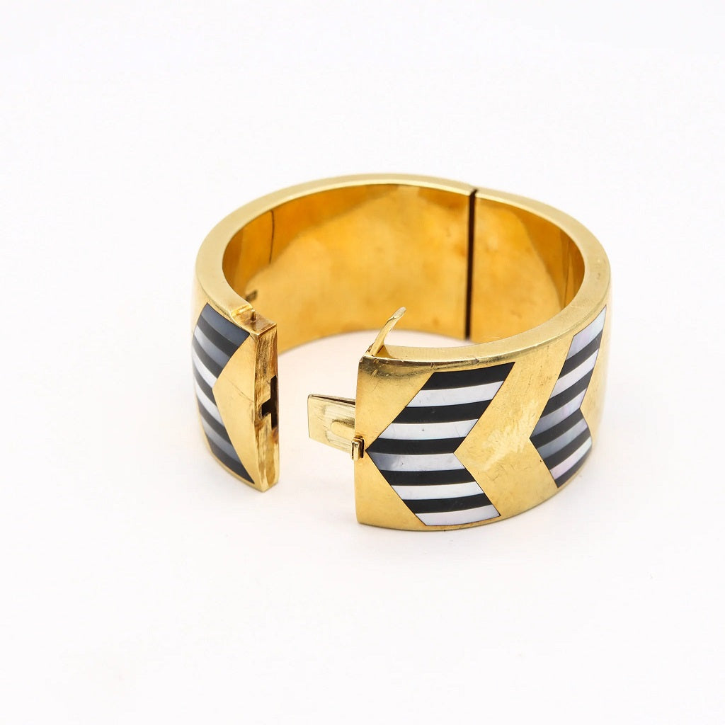 Tiffany And Co. 1978 Angela Cummings Geometric Bangle In 18ct Gold With Inlaid Gems