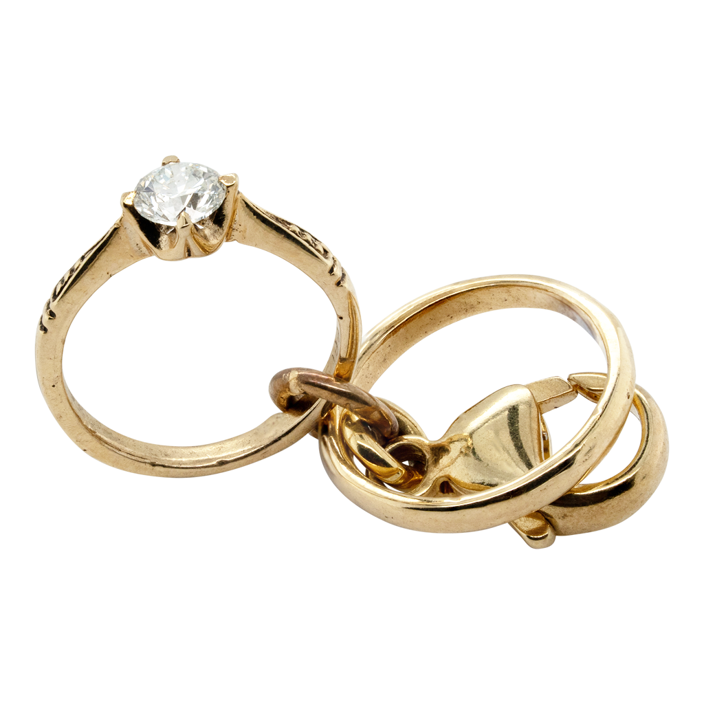 Vintage 9ct Yellow Gold and Diamond Engagement Ring and Wedding Band Charm / Pendant