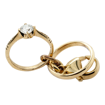 Vintage 9ct Yellow Gold and Diamond Engagement Ring and Wedding Band Charm / Pendant