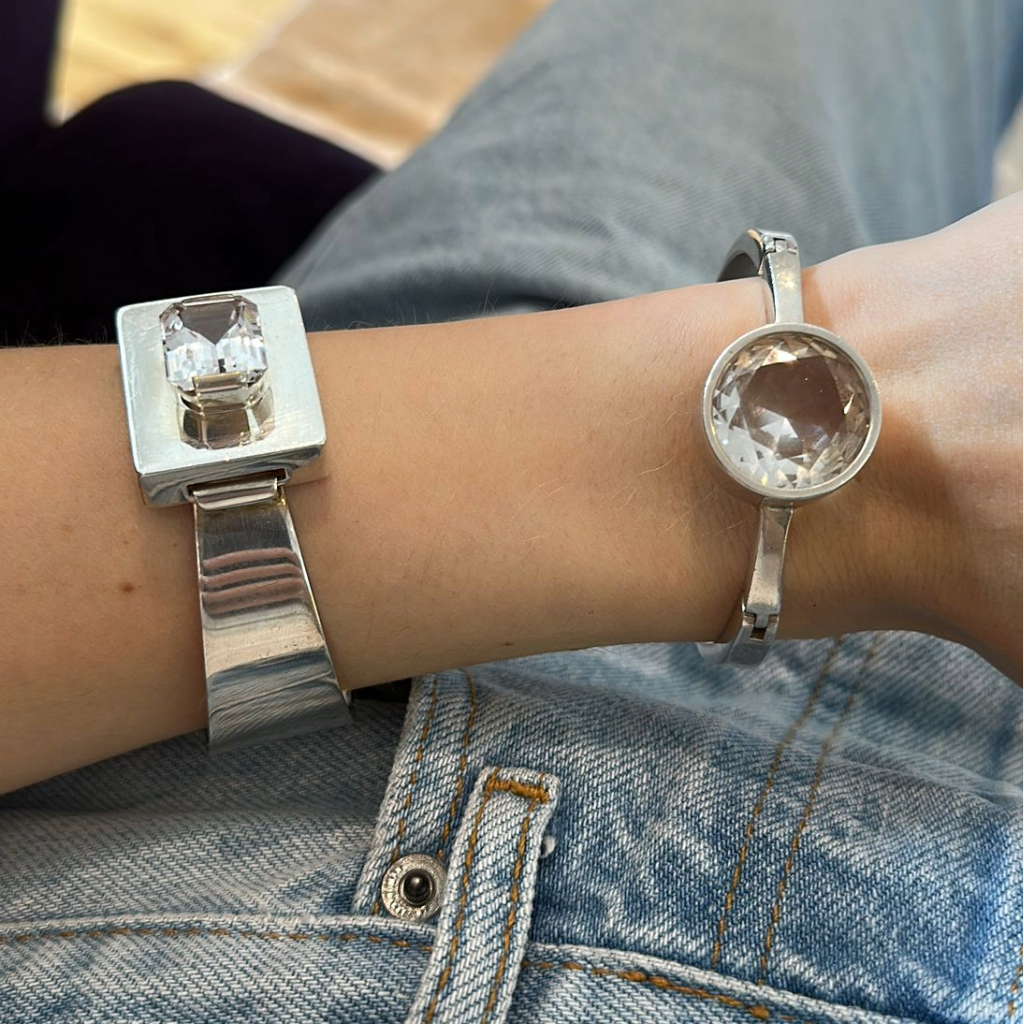 Vintage, Sterling Silver and Crystal Bangle