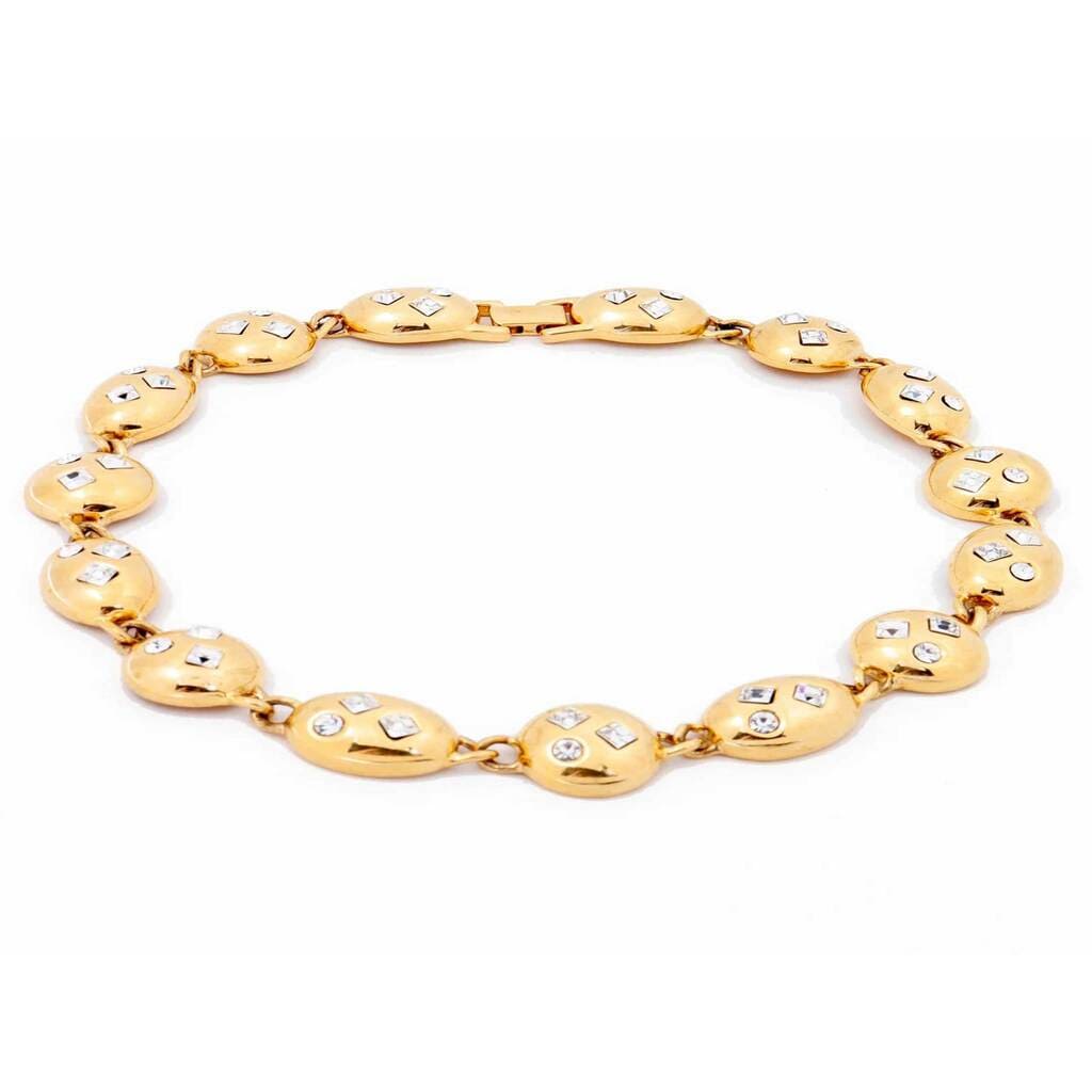 Napier Vintage Gold Toned Collar Necklace With Rhinestones, 1990s