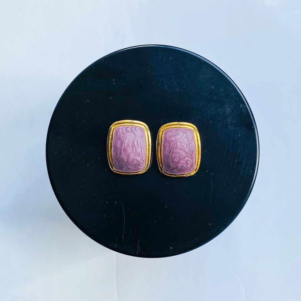 Marbled Lilac Enamel Clip On Earrings, 1980s
