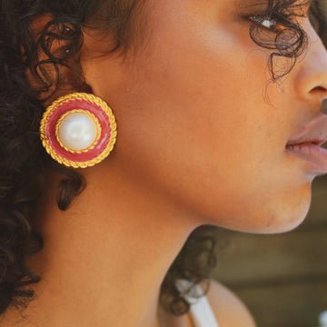 Vintage Pink Enamel Earrings, 1980s