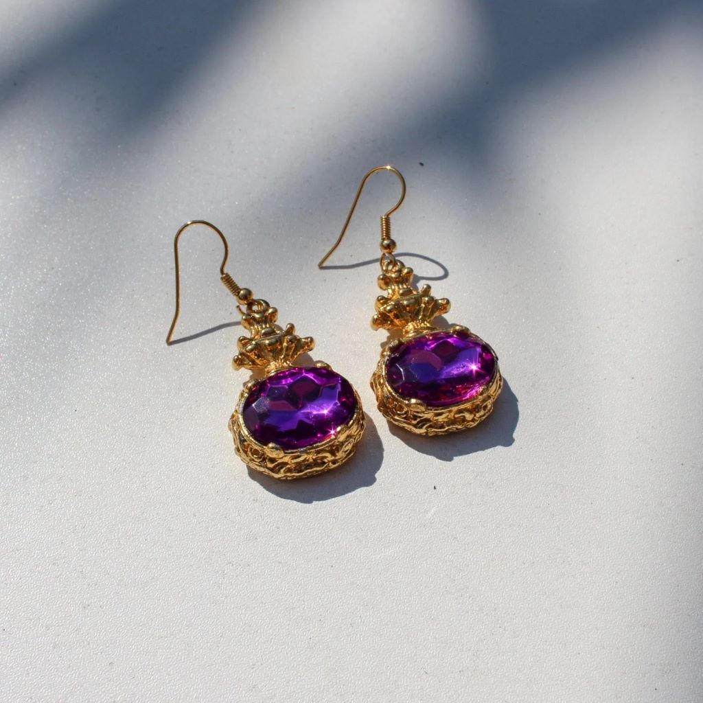 Vintage Purple Stone Earrings, 1980s