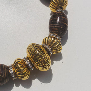 Celine Gold Plate and Wood Beads Necklace, 1980s