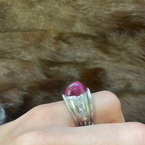 Vintage Late 1970s American Star Sapphire, Ruby, and Platinum Ring