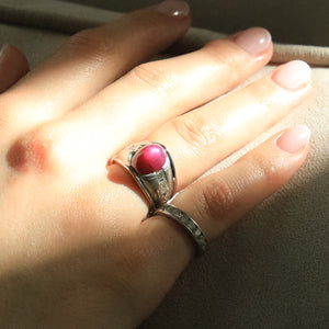 Vintage Late 1970s American Star Sapphire, Ruby, and Platinum Ring