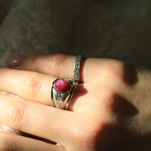 Vintage Late 1970s American Star Sapphire, Ruby, and Platinum Ring