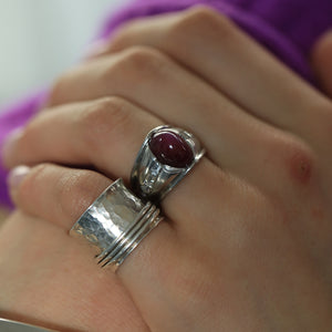Vintage Late 1970s American Star Sapphire, Ruby, and Platinum Ring