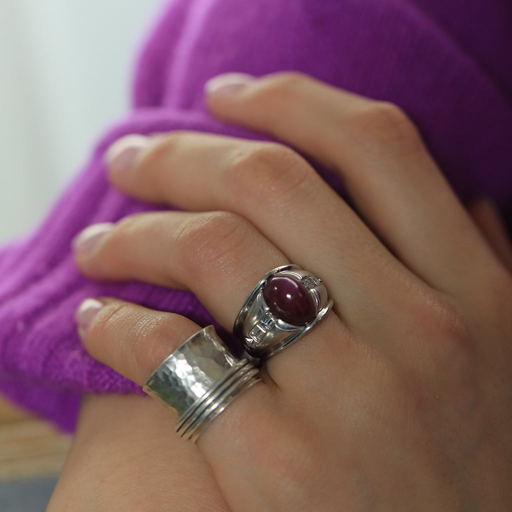 Vintage Late 1970s American Star Sapphire, Ruby, and Platinum Ring