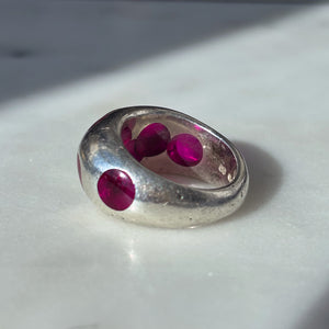 Vintage Heavy Modernist Sterling Silver and Pink Acrylic Ring