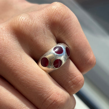 Vintage Heavy Modernist Sterling Silver and Pink Acrylic Ring