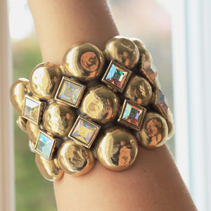 Yves Saint Laurent, Gold Plated Bubble Bracelet & Earrings Set