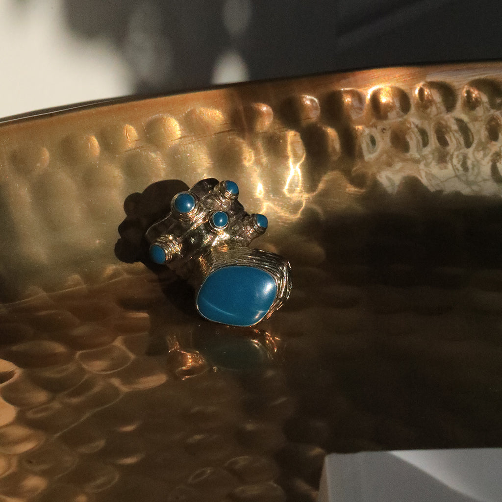 Yves Saint Laurent YSL Arty Cabochon Navy Dot Chunky Statement Ring – 1970s