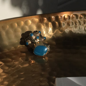 Yves Saint Laurent YSL Arty Cabochon Navy Dot Chunky Statement Ring – 1970s