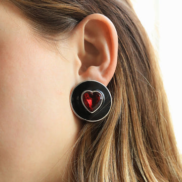 Yves Saint Laurent, Vintage Red Crystal Heart Enamel Earrings, 1980s