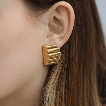 Yves Saint Laurent, Vintage Gold Textured Pierced Earrings, 1980s