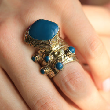 Yves Saint Laurent YSL Arty Cabochon Navy Dot Chunky Statement Ring – 1970s