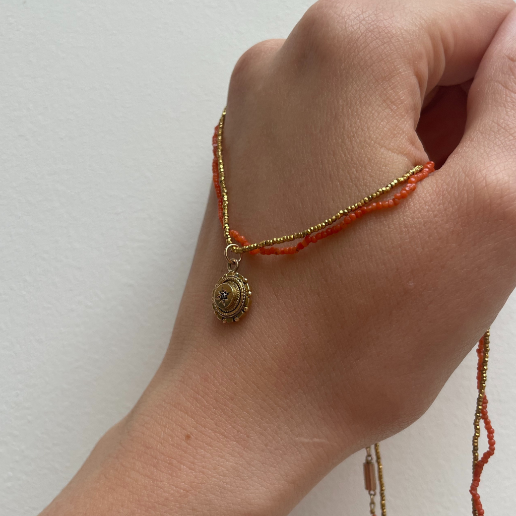 9ct Gold Coral Necklace on Small Chain
