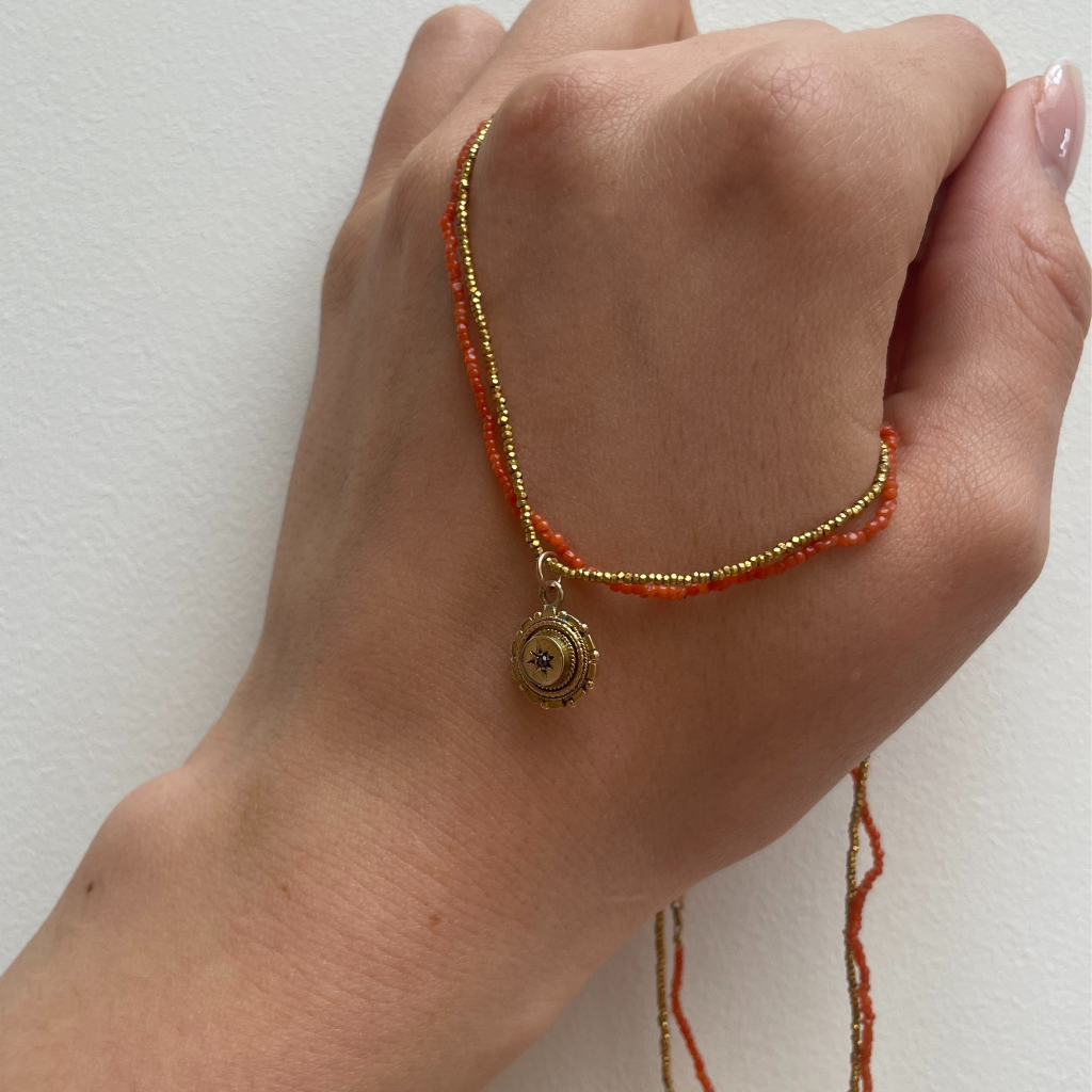 9ct Gold Coral Necklace on Small Chain