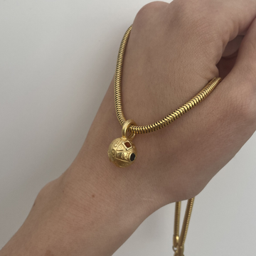 Gold-Tone Orb Pendant Necklace with Snake Chain – 1970s