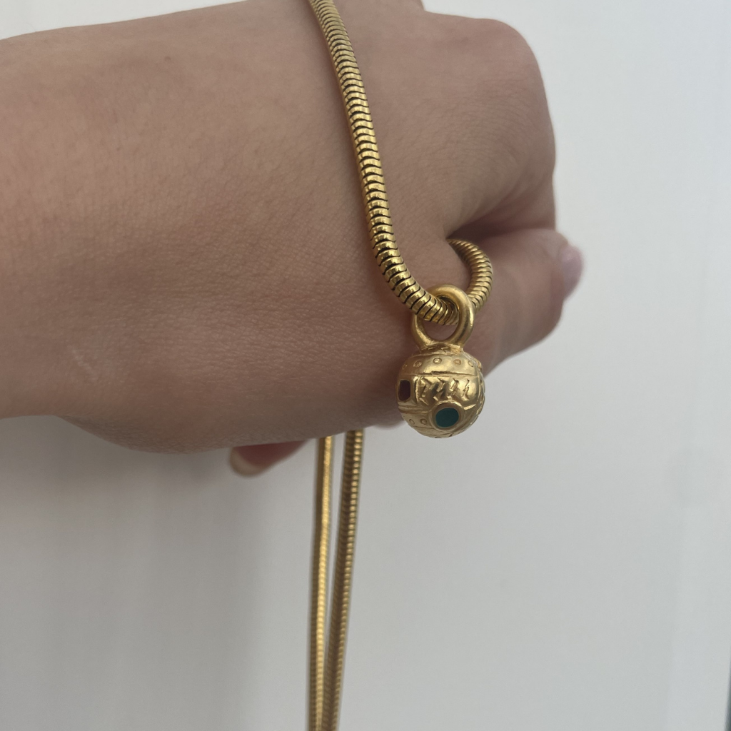 Gold-Tone Orb Pendant Necklace with Snake Chain – 1970s