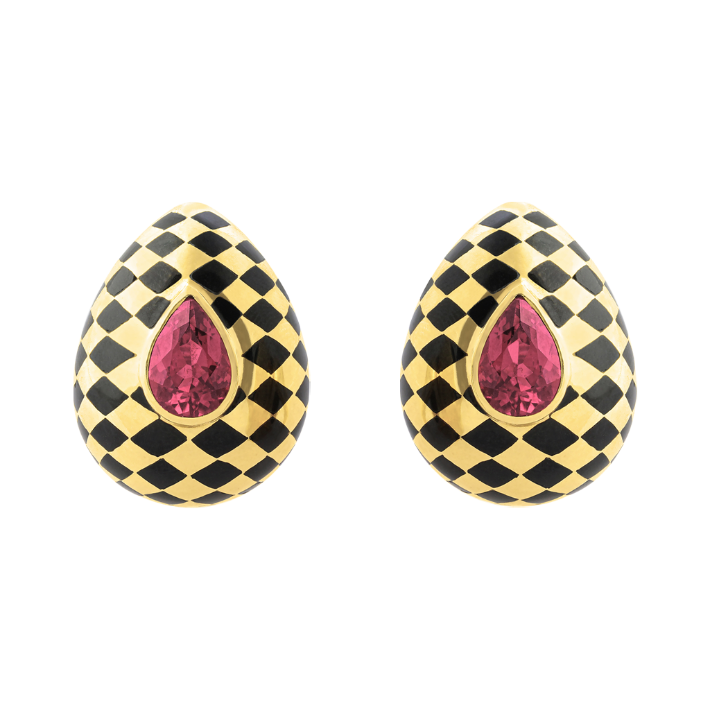 A Pair of Gold, Amethyst & Onyx Earrings by Angela Cummings