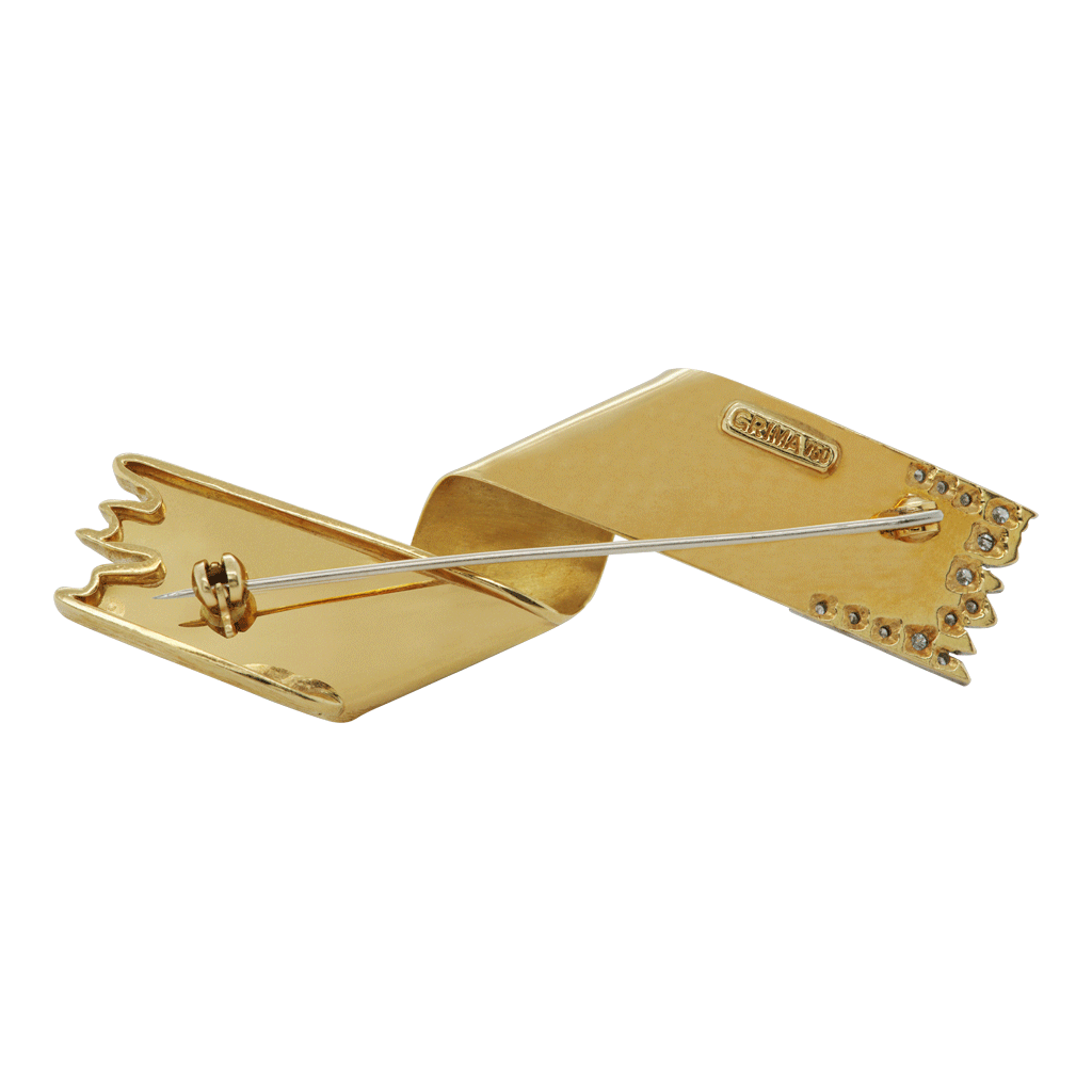 Signed Gold and Diamond Twisted Ribbon Brooch, Andrew Grima, British, 1970s-80s