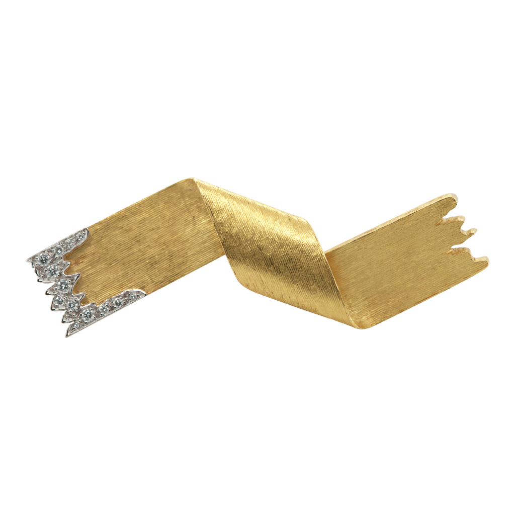 Signed Gold and Diamond Twisted Ribbon Brooch, Andrew Grima, British, 1970s-80s