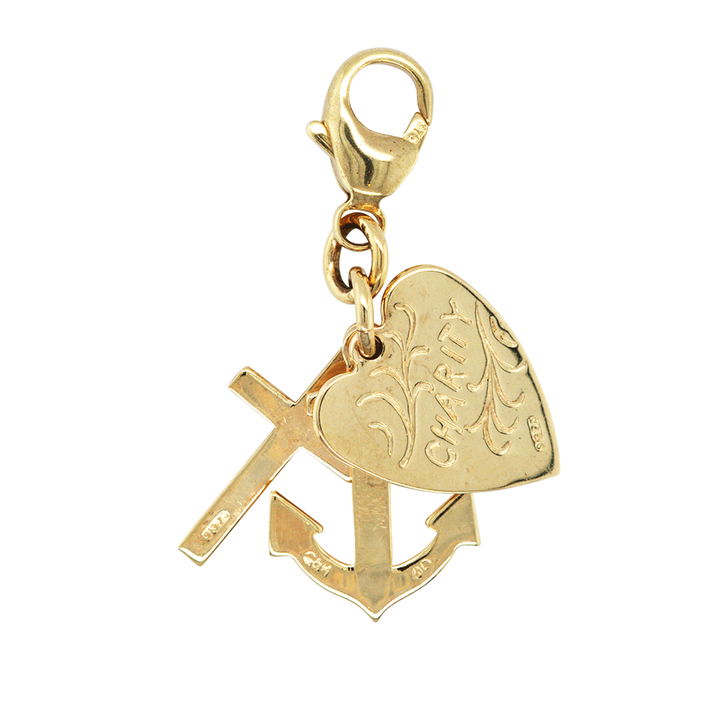 Vintage 9ct Yellow Gold Hope, Faith and Charity Charm / Pendant