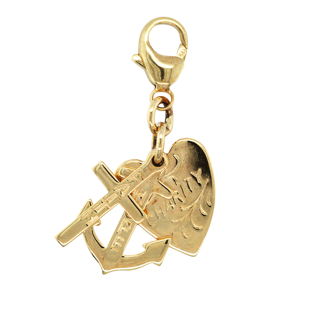 Vintage 9ct Yellow Gold Hope, Faith and Charity Charm / Pendant