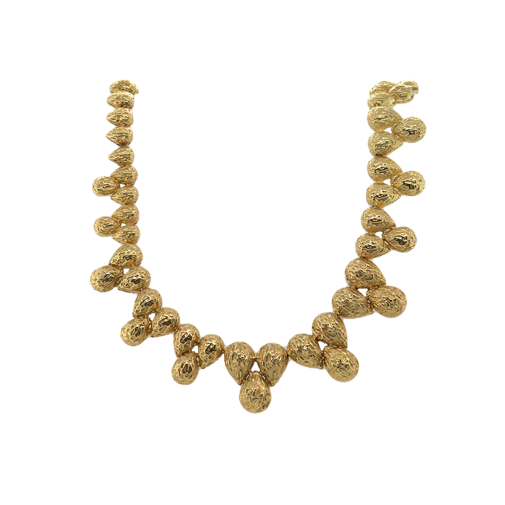 Gold Necklace of Articulated Textured Domed Pear-shaped Elements, Chaumet, French, 1970s