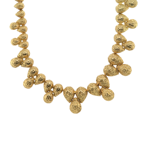 Gold Necklace of Articulated Textured Domed Pear-shaped Elements, Chaumet, French, 1970s