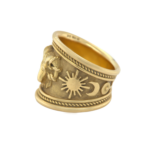 Signed Gold Aries Zodiac Band Ring, Elizabeth Gage, British, 1987
