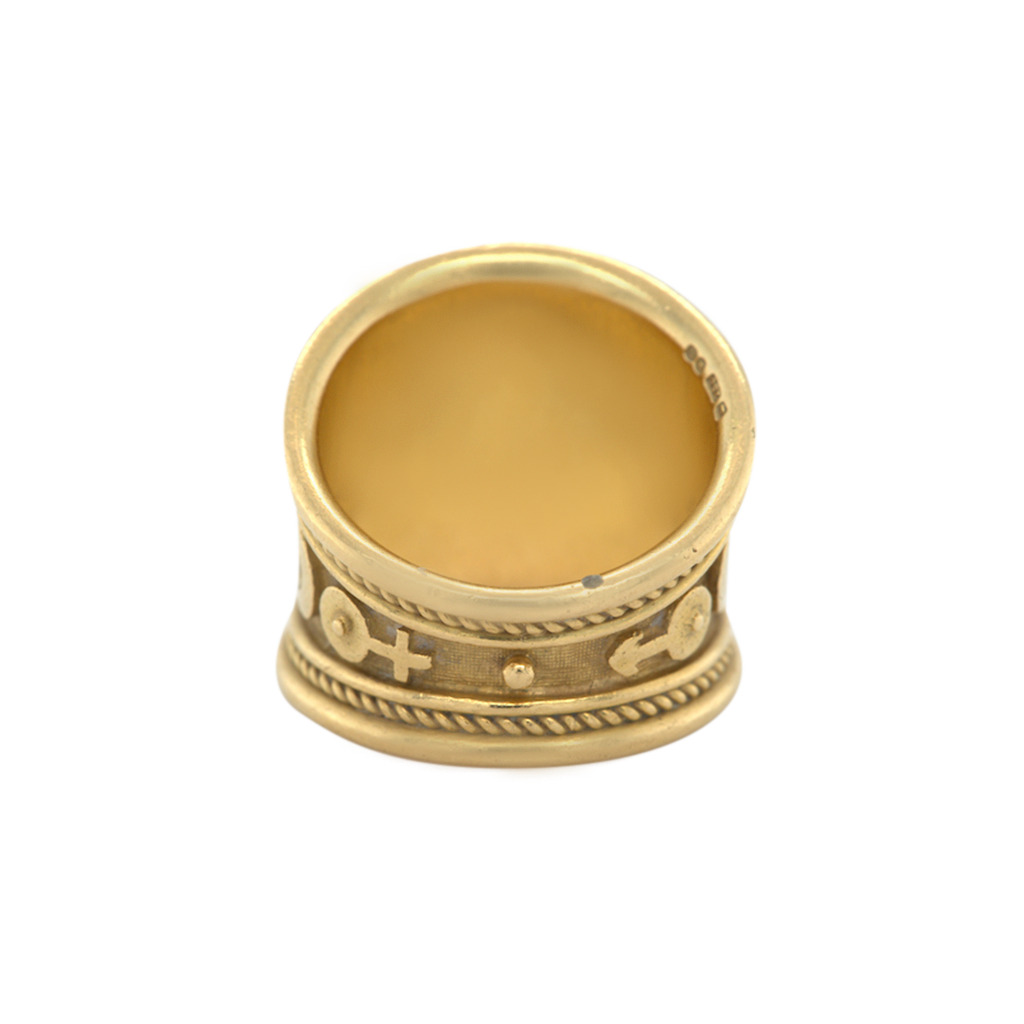 Signed Gold Aries Zodiac Band Ring, Elizabeth Gage, British, 1987