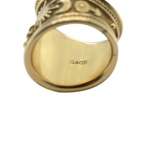 Signed Gold Aries Zodiac Band Ring, Elizabeth Gage, British, 1987