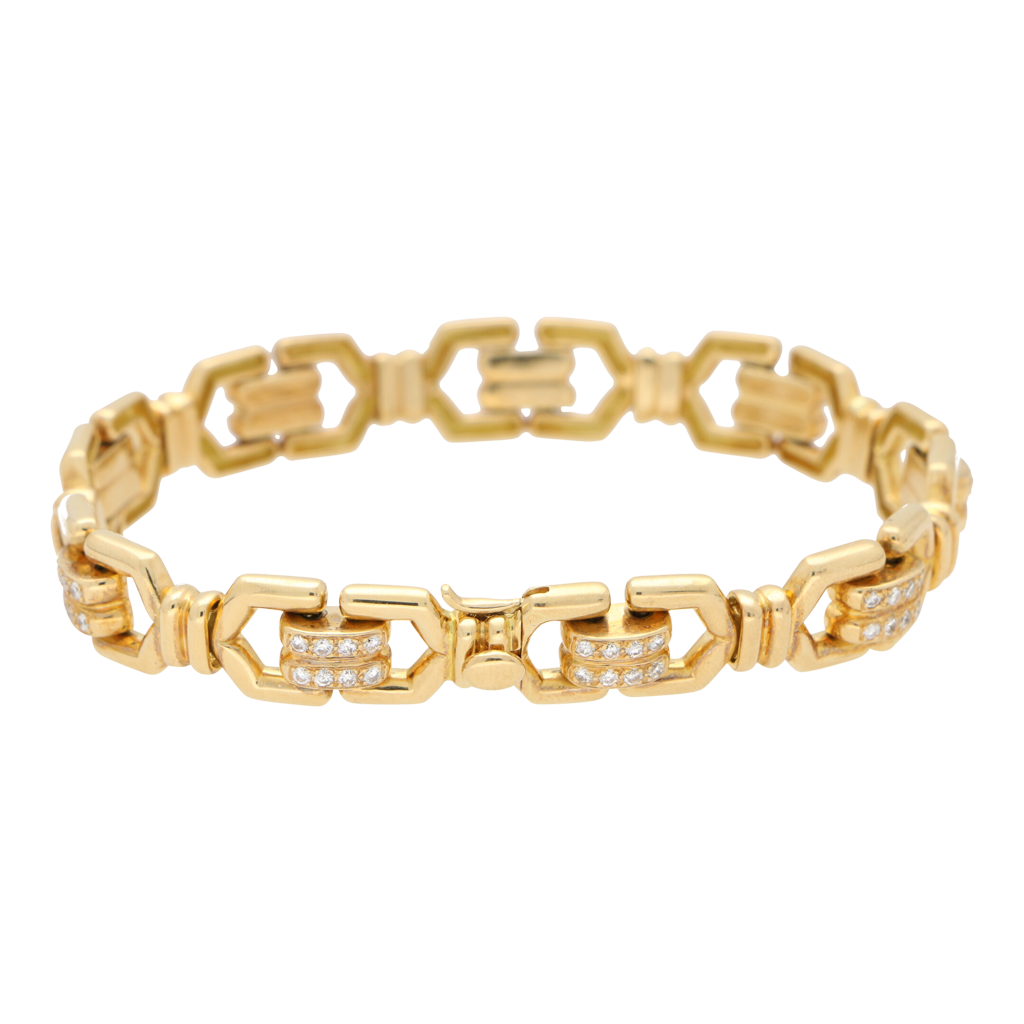 Signed 18 Carat Gold and Diamond Chain Bracelet, Mauboussin, Paris, ca. 1980s
